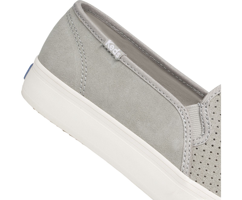 Keds Slip Ons Grey - Double Decker Perf Suede - Womens DOQSCE-750